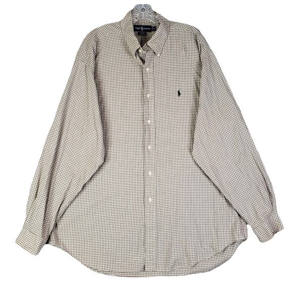 Polo Ralph Lauren Shirt Mens Size XL Blake Brown Plaid Button Down Oxford LS - Picture 1 of 8